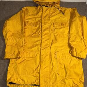 Vintage Atlantis Yellow Rain Jacket XL Hooded Waterproof Slicker VTG 23x26